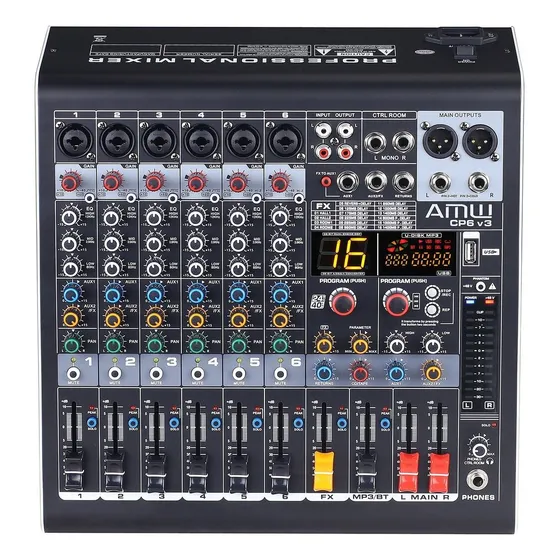 Amw Cp6 Mesa De Som Premium 6 Canais com Efeitos Dsp Efx Interface Usb Bluetooth Aux Rec Solo e Mute