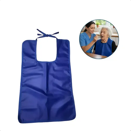 Babador Para Idoso Natural Home Care Impermeável Azul Liso Azul 35x42cm