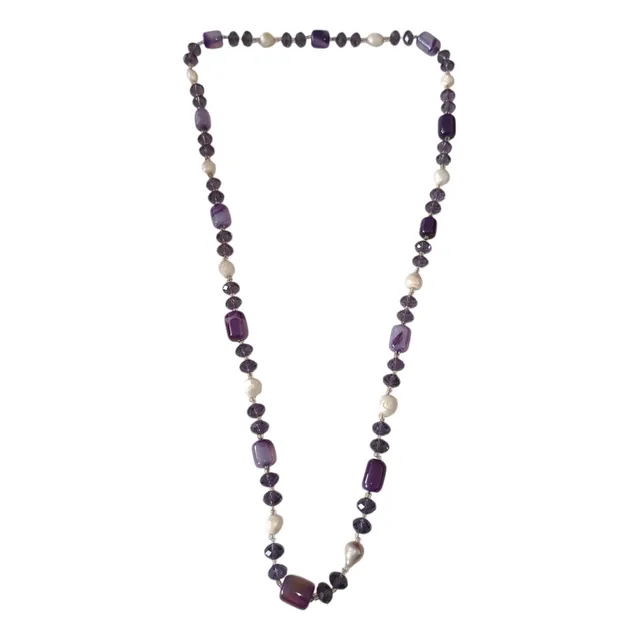Collar De Piedras Morado Y Blanco Bello Mujer Dama Chica