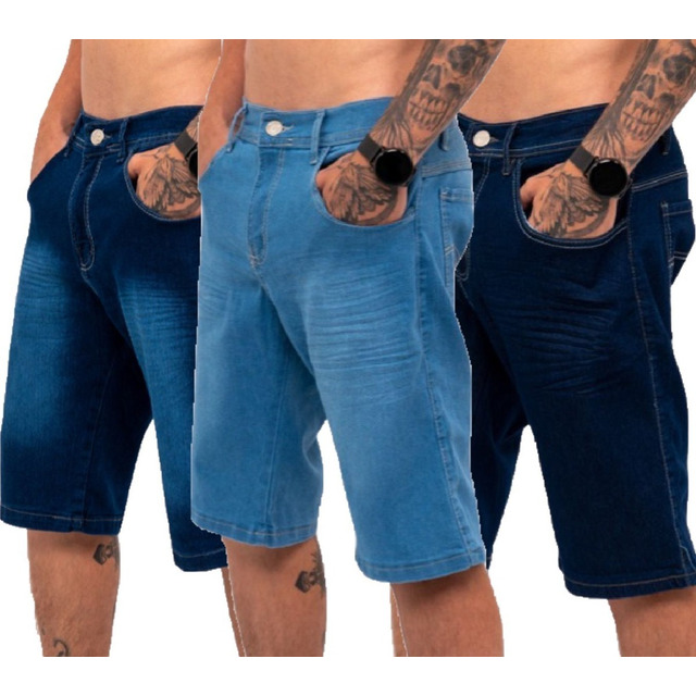 Kit 3 Bermudas Jeans Masculina Lycra Elastano Kit 3 Bermudas Jeans Masculina Lycra Elastano