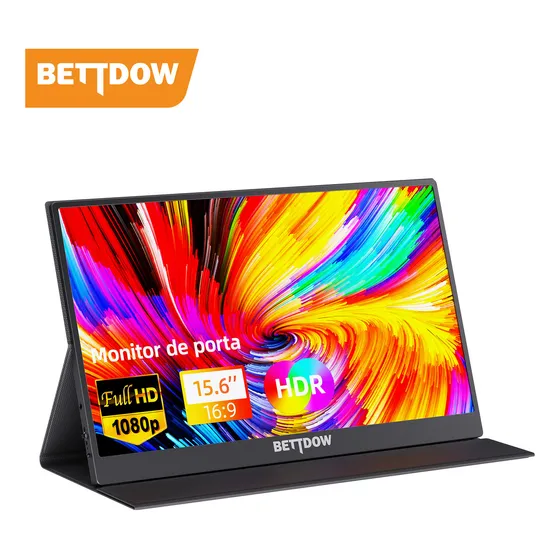 Monitor Portátil Bettdow Brand/ Full Hd Ips 15.6 Compatível Com A Cor Preta Hdmi/tipo C/ Usb C Extendida Psp Gamer Plug And Play / Extensor De Tela/ Compatível Pc Tablet Notebook Smartphone