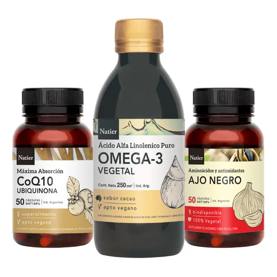 Plan Cardio Natier Co Q10, Ajo Negro Caps + Omega 3 Bebible