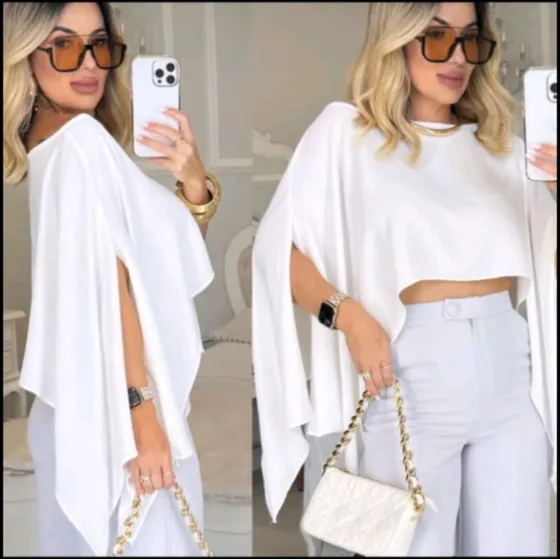 Blusa Cropped Capa Assimetrica Estilo Boho Bata Multi Forma