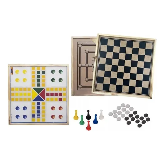 Jogo Dama Trilha E Ludo Escolar 3 Em 1 Tabuleiro Em Madeira