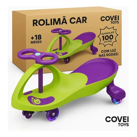 Carrinho Rolimã Car Drift Infantil Volante Gira 360 Suporta 100kg Com Led Nas Rodas Verde e Roxo Covei Toys