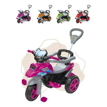 Triciclo Passeio Moto Trail Ate 30kg 2 Em 1 Pedal Empurrador Rosa