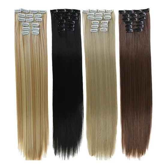 Extensiones De Cabello Negro Número 2 Con 16 Clips
