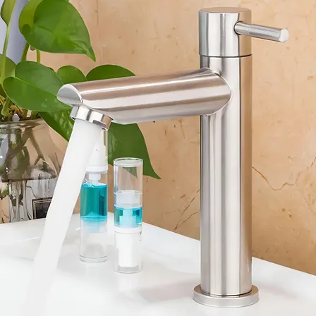 Torneira Baixa Pia Banheiro Lavabo Inox Aço Escovado Bancada Acabamento Fosco Cor Prateado - Camperluz