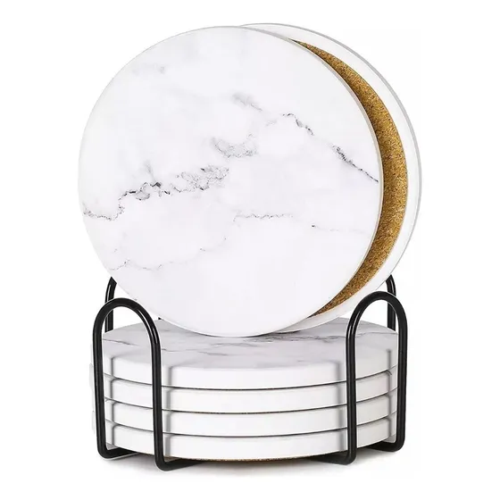 Posavasos De Cerámica Mármol Artificial Con Soporte 6 Pzas