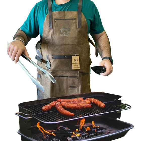 Delantal Cuero Para Hombr Mujer Cocinar Barbacoa Barbero