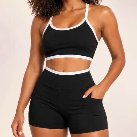 Conjunto Detalhe Contrastante Top Nadador+short Com Bolsos