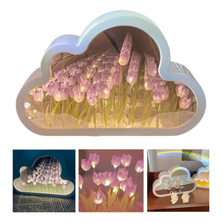 Luz Nocturna Con Espejo De Tulipán De Nube Para Dormitorio Luz Nocturna Con Espejo De Tulipán De Nube Para Dormitorio