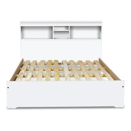 Base Cama Dos Plazas Dormitorio Respaldo Con Repisa Color Blanco