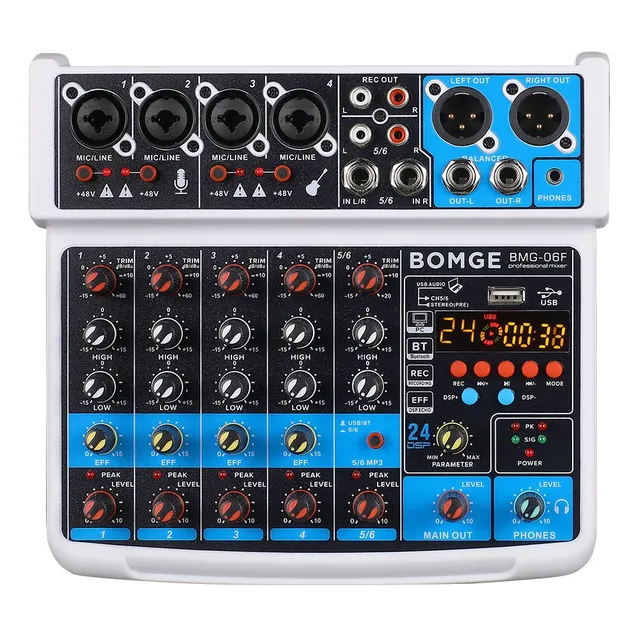 Consola Mezcladora Bomge 06f 6 Canales Bluetooth/48v Blanco