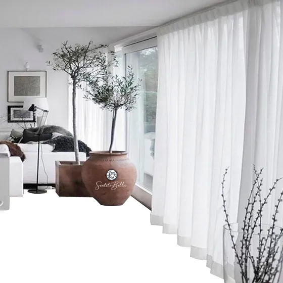 Juego De Cortinas En Tela Voile Bual Para Riel 300x200 Color Blanco