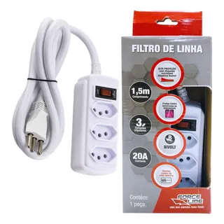 Filtro De Linha 3 Tomadas 1,5m 20a Branco Force Line Filtro De Linha 3 Tomadas 1,5m 20a Branco Force Line