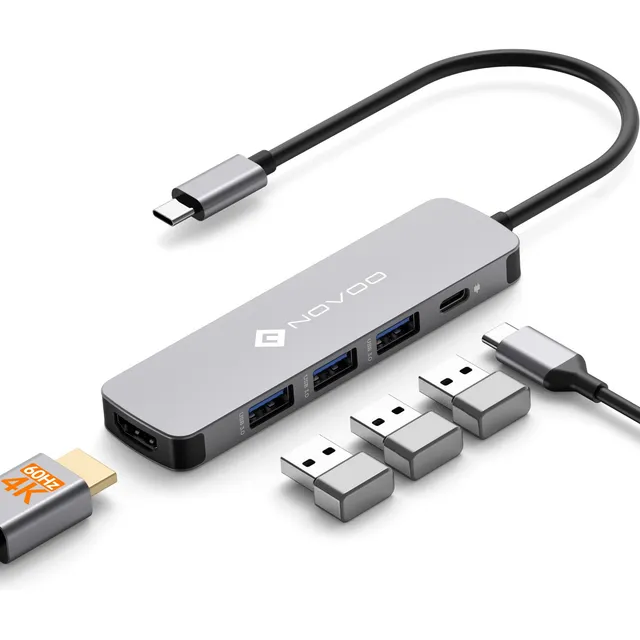Hub Usb-c, 5 En 1 Adaptador Hdmi 4k@60hz, 3 Usb 3.0, 100w Pd