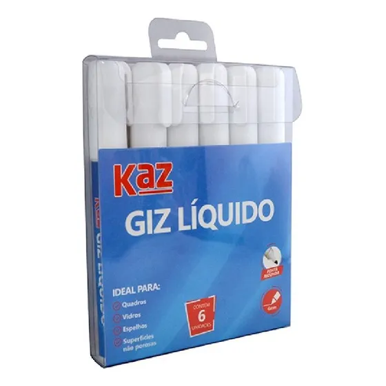 6 Marcadores Giz Liquido Kaz Apagável Vidros Espelhos Cor do exterior Branco