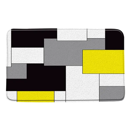 Alfombra Baño Geometrica Color Amarillo Gris Negro