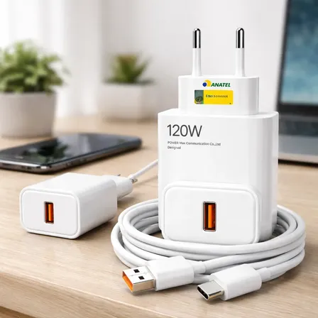 Carregador Turbo 120w Ultrarápido Usb-c Tipo-c Alta Potência Branco