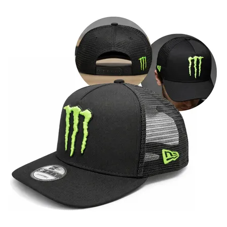 Boné Motocross Monster Energy Aba Reta Preto Ajustável Rede Boné Monster Preto Com Tela Tamanho Único Lisa