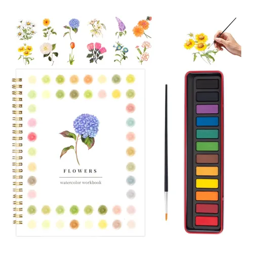 Cuaderno De Acuarela Floral Con Pinturas, Pinceles Y Plantillas – Kit De Pintura Para Principiantes, Niños Y Adultos