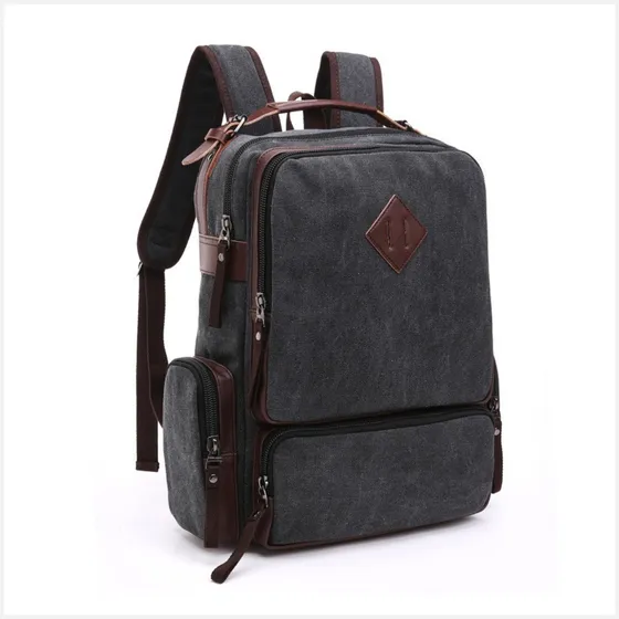 Mochila De Lona Couro Masculina Notebook 15,6 Polegadas Impermeável 35 Litros Bolsa Reforçada Para Viagem Trabalho Escola Faculdade Cor Preto