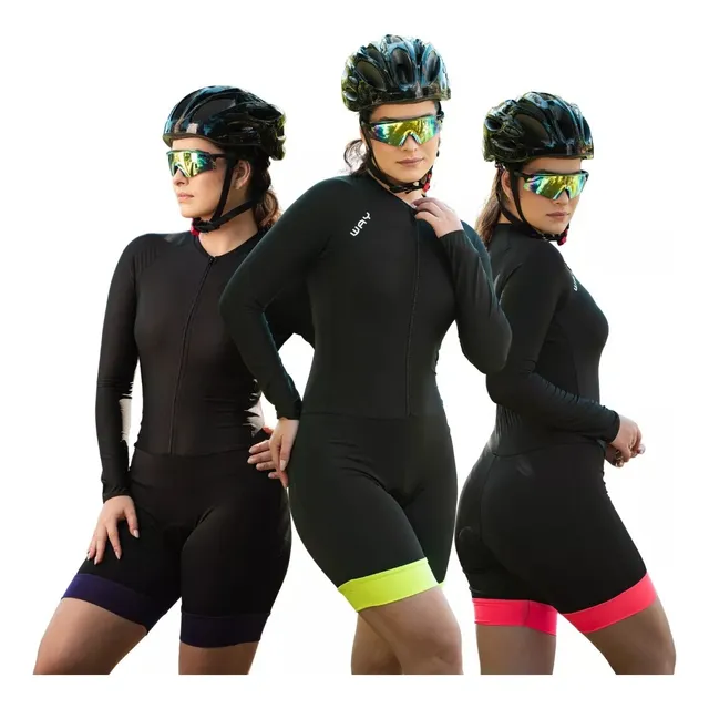 Macaquinho De Ciclismo Feminino Manga Longa Com Forro Em Gel