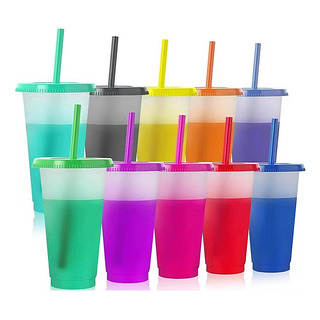 Vasos Magicos Cambian De Color Con Tapa Y Popote 710ml 10pzs Vasos Magicos Cambian De Color Con Tapa Y Popote 710ml 10pzs
