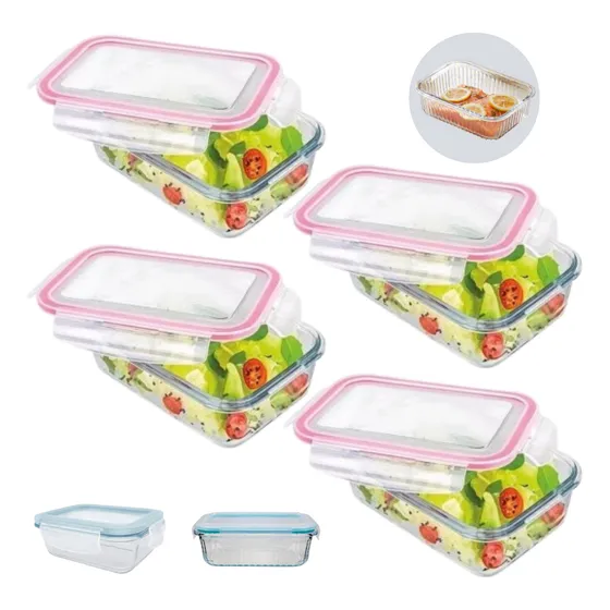 Conjunto 4 Potes Herméticos Vidro 640 Ml Marmita Fitness Kit