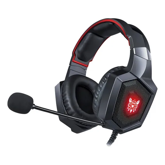 Fone de ouvido over-ear gamer Onikuma K onikuma k8 preto e vermelho com luz LED