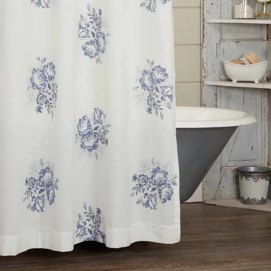 Cortina Ducha Azul 72  Largo X Ancho Casa Campo Vintage Baño