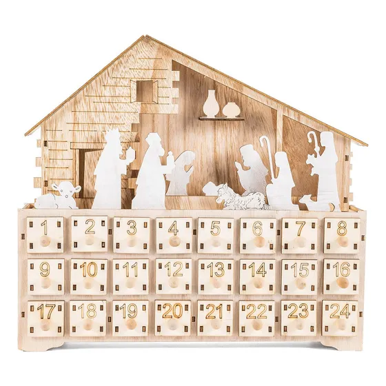 Calendário Do Advento Casa De Madeira Led Decoração De Natal