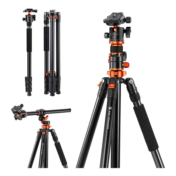 Tripé K&f Concept T254a7 com cabeça de 360°, cor preta