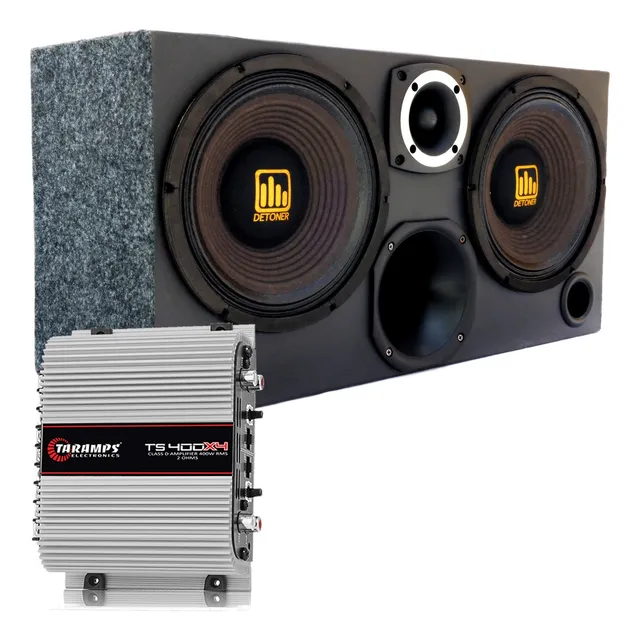 Caixa Medio Grave Detoner Trio Som Carro + Modulo Taramps 
