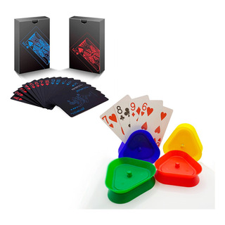 Set De 2 Barajas Cartas Plastico + 4 Sujetadores Portanaipes Set De 2 Barajas Cartas Plastico + 4 Sujetadores Portanaipes