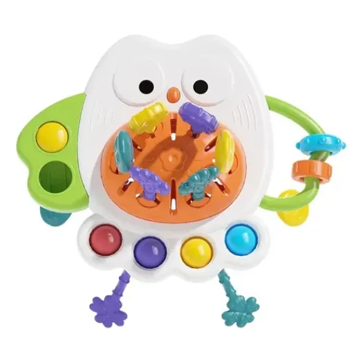 Sonajero Mordillo Buho Didáctico Sensorial Con Tiras Color Multicolor