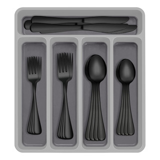 Juego De Cubiertos Negros De 60 Piezas Con Organizador, Jueg Juego De Cubiertos Negros De 60 Piezas Con Organizador, Jueg