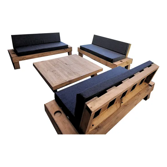 Terraza Rustic 3 Sillones Posavaso Tapiz Negro + Mesa Centro