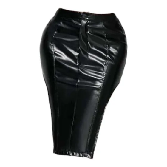 [nuevo] Sexy Falda Larga Cuerina Corte Lateral
