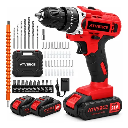 Parafusadeira Furadeira de Impacto ATVERCE 21V 3/8 KIT com 2 Baterias Maleta