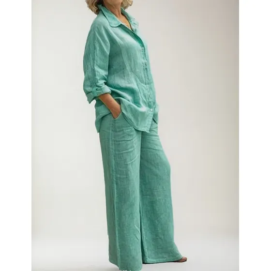 Conjunto De Camisa Y Pantalón De Lino De Algodón Para Mujer