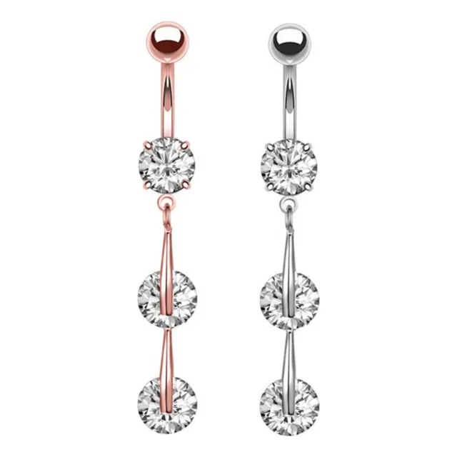 Kit Piercing Ombligo Plata Y Oro Rosa Circonitas
