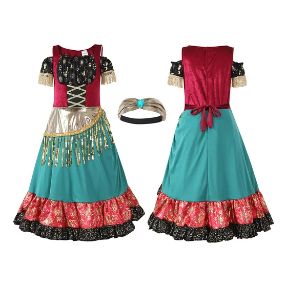 Vestido Bohemio De Lentejuelas Para Niñas Gitanas De Hallowe