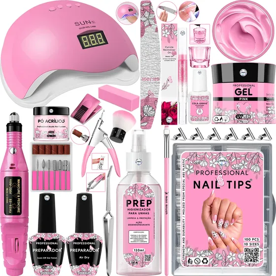 Kit Unhas De Gel Cabine Lixadeira Alongamento Extensão