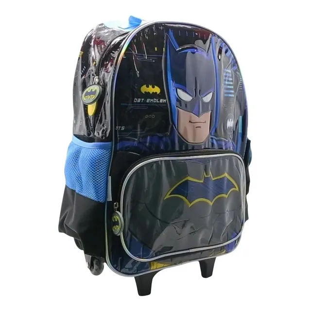 Mochila Escolar Con Carro Ruedas Batman - 18 Pulgadas Cresko Color Azul con negro
