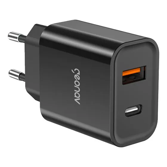 Carregador 20w Turbo Pd Duo Tipo C + Usb A Preto Geonav