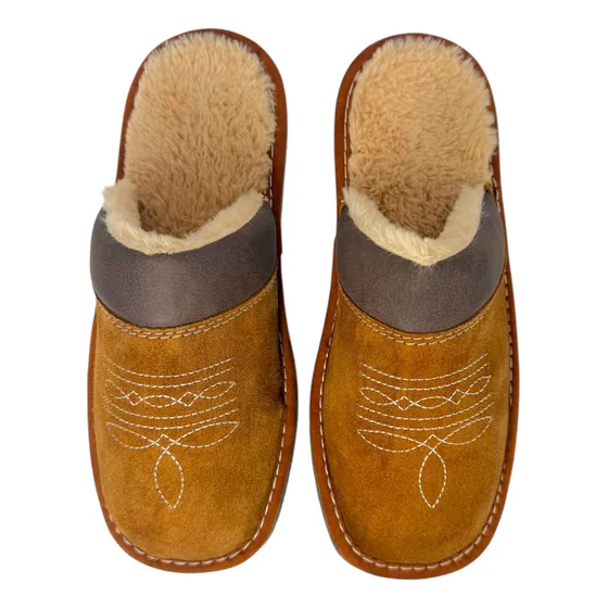 Pantunfla Vaquera De Piel Gamuza 100% Unisex Confort Miel