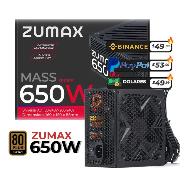 Fuente Certificada 650w 80 Plus Bronce Atx Gaming Zumax