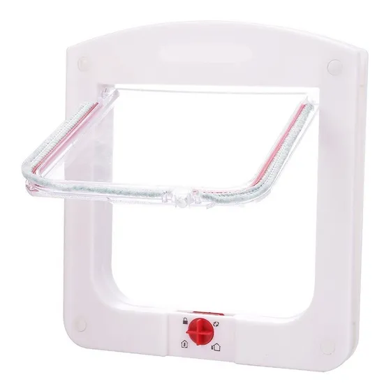 Puerta Para Gatos Perros Pequeños Vaiven 4 Posiciones 22x20 Color Blanco Con Rojo